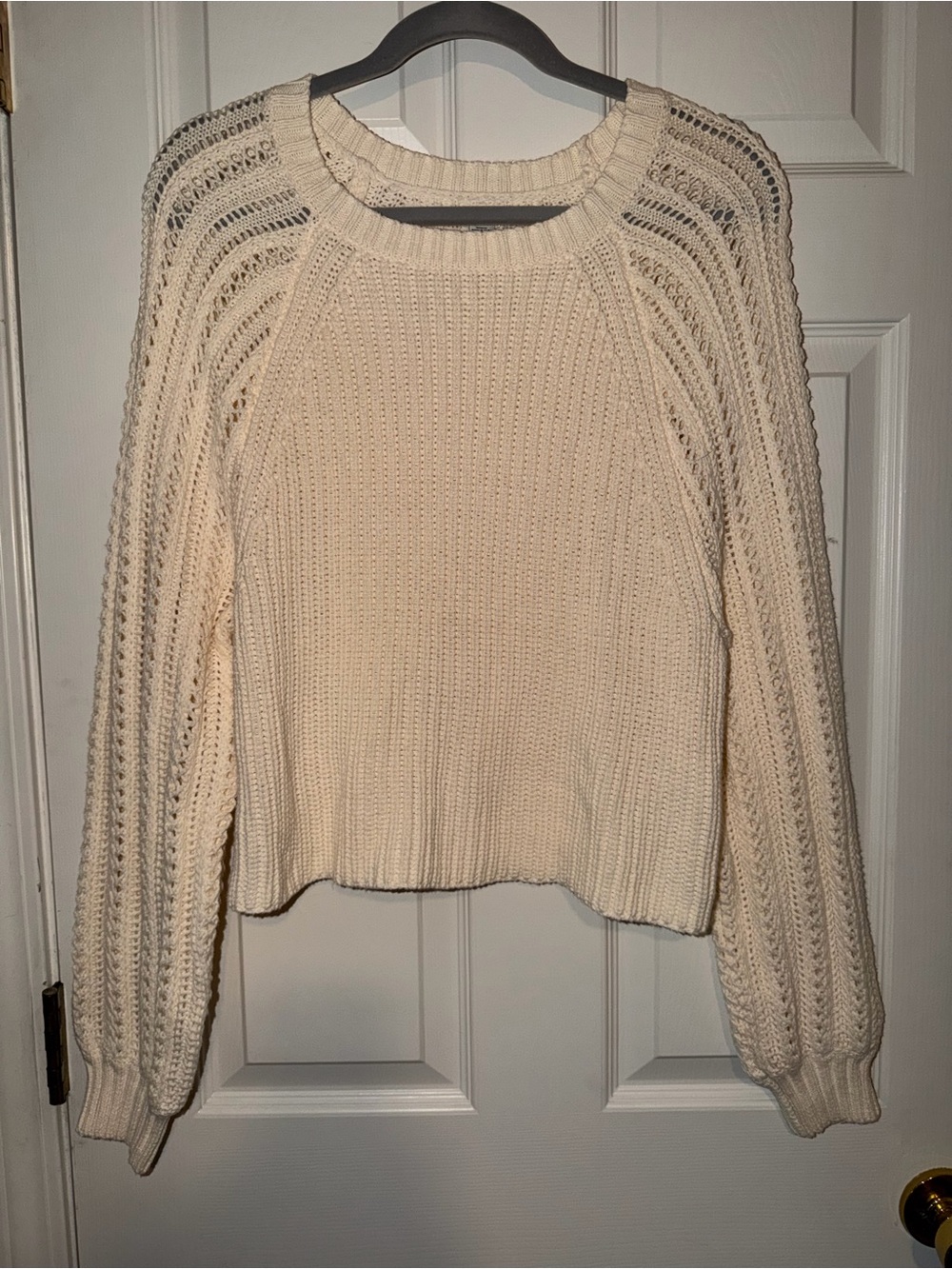 American Eagle‎ Outfitters Cream Open-Stitch Cropped Crewneck Sweater NWT